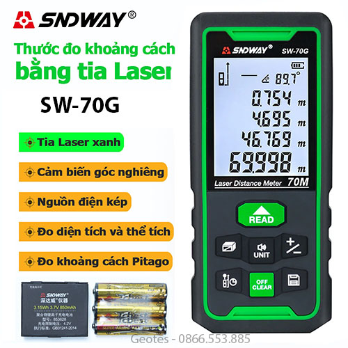 Máy Đo Khoảng Cách Laser SNDWAY SW-70G đo xa 70m Tia xanh